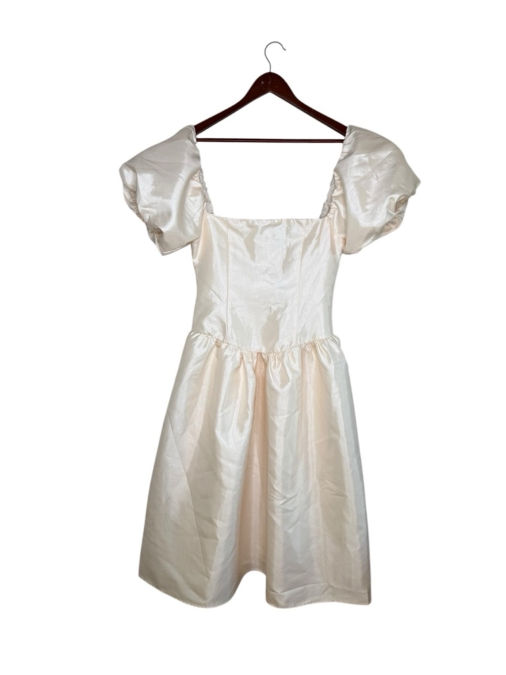 Lulus Exclusive Charm Cream Taffeta Puff Sleeve Midi Dress Bridgerton Bridal NWT